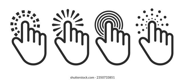 Touch Gesture Icons Set, Hand Finger Tap Illustration, Click Sign Symbol, Outline Style Vector Illustration Design for Interface Element, Technology Concept