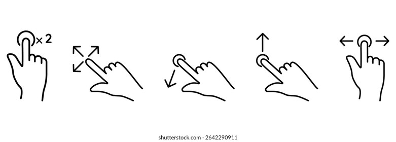Touch gesture user interface hand sign icon set for tap double tap expand slide pull swipe mobile device vector illustration.