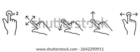 Touch gesture user interface hand sign icon set for tap double tap expand slide pull swipe mobile device vector illustration.