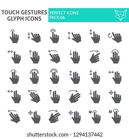 Touch gestures glyph icon set, click symbols collection, vector sketches, logo illustrations, swipe signs solid pictograms package isolated on white background, eps 10.