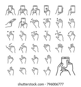 Touch Gestures Icon Set For A Mobile Application. Gesture Symbols For User Interface. Vector Illustration.