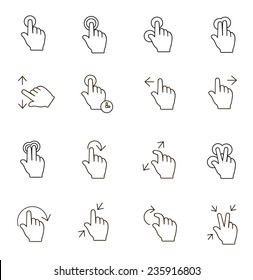 Touch Gestures Icons outline on  white background