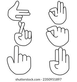 Touch gestures icons set with: hands, tap, rotate, press, swipe an isolated vector illustration