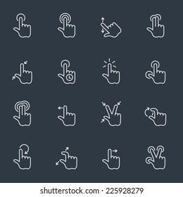 Touch gestures icons, thin line design, dark background