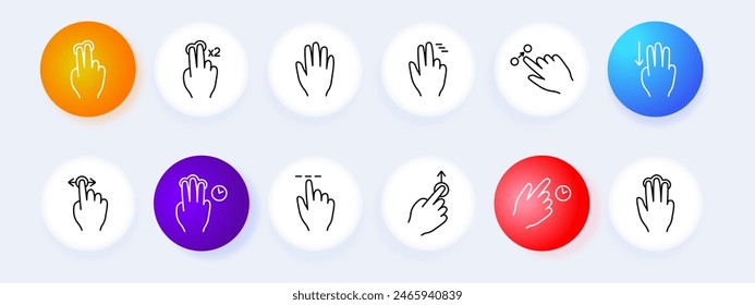 Touch gestures set icon. Tap, double tap, swipe, drag, pinch, rotate, zoom, long press, scroll, spread, flick. User interface, touchscreen concept.