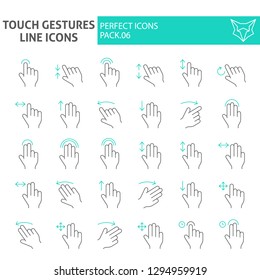 Touch gestures thin line icon set, click symbols collection, vector sketches, logo illustrations, swipe signs linear pictograms package isolated on white background, eps 10.