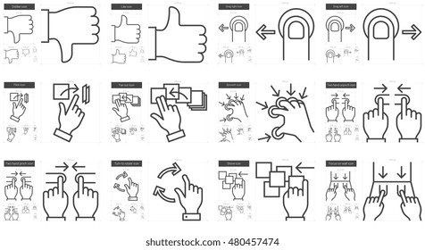 Touch gestures vector line icon set isolated on white background. Touch gestures line icon set for infographic, website or app. Scalable icon designed on a grid system.