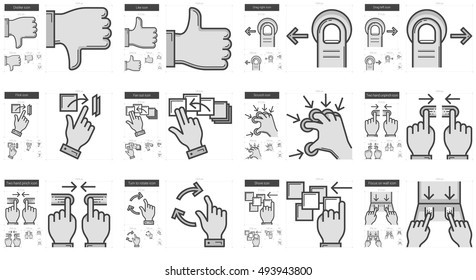 Touch gestures vector line icon set isolated on white background. Touch gestures line icon set for infographic, website or app. Scalable icon designed on a grid system.