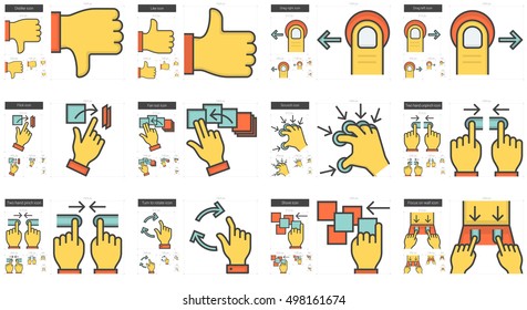 Touch gestures vector line icon set isolated on white background. Touch gestures line icon set for infographic, website or app. Scalable icon designed on a grid system.