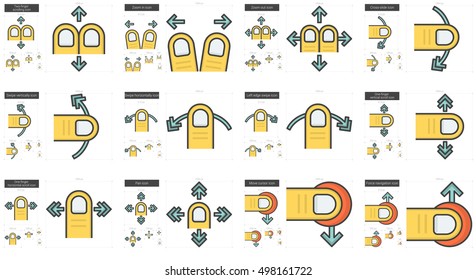 Touch gestures vector line icon set isolated on white background. Touch gestures line icon set for infographic, website or app. Scalable icon designed on a grid system.