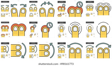 Touch gestures vector line icon set isolated on white background. Touch gestures line icon set for infographic, website or app. Scalable icon designed on a grid system. Touch gestures vector line icon set isolated on white background. Touch gestures line icon set for infographic, website or app. Scalable icon designed on a grid system.