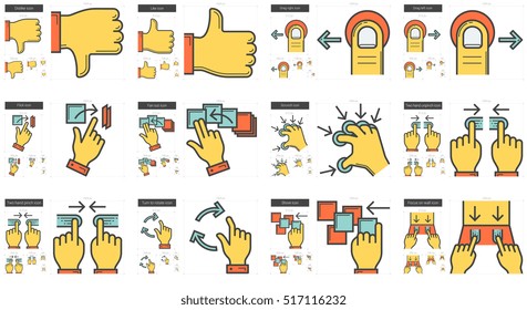 Touch gestures vector line icon set isolated on white background. Touch gestures line icon set for infographic, website or app. Scalable icon designed on a grid system.