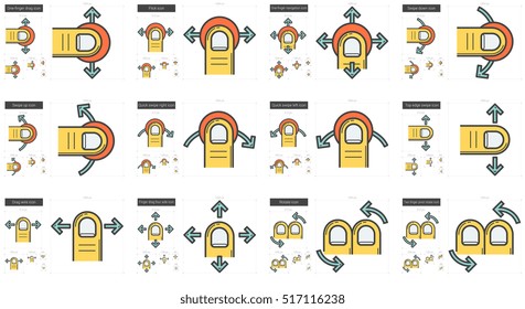 Touch gestures vector line icon set isolated on white background. Touch gestures line icon set for infographic, website or app. Scalable icon designed on a grid system.