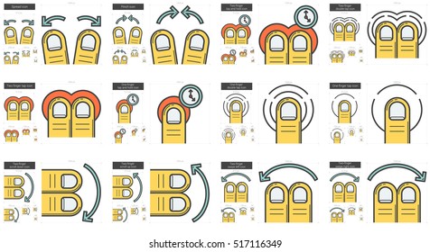 Touch gestures vector line icon set isolated on white background. Touch gestures line icon set for infographic, website or app. Scalable icon designed on a grid system.