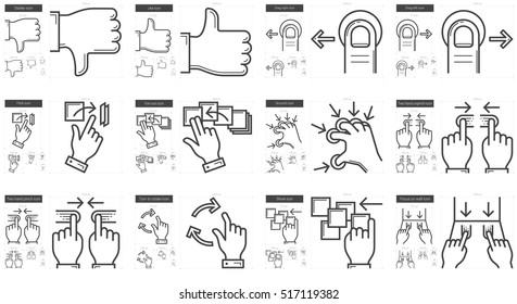 Touch gestures vector line icon set isolated on white background. Touch gestures line icon set for infographic, website or app. Scalable icon designed on a grid system.