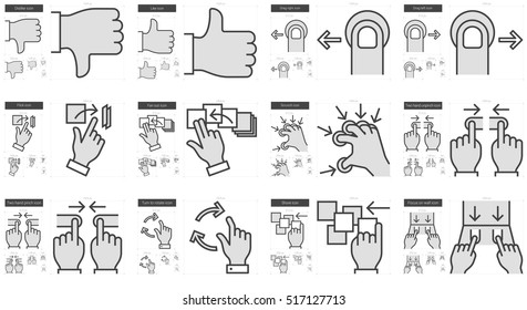 Touch gestures vector line icon set isolated on white background. Touch gestures line icon set for infographic, website or app. Scalable icon designed on a grid system.