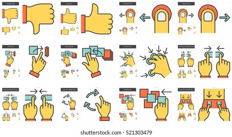 Touch gestures vector line icon set isolated on white background. Touch gestures line icon set for infographic, website or app. Scalable icon designed on a grid system.