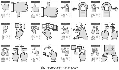 Touch gestures vector line icon set isolated on white background. Touch gestures line icon set for infographic, website or app. Scalable icon designed on a grid system.