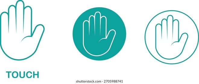 Touch Hand Icon Set Kollektion Gruppe in schwarz flachen Linie Stil, Handfläche Symbol Illustration Pack von Gesten Zeichen, Stopp Handzeichen Umrissbündel, sensorische Touch Grafikelemente Sortiment