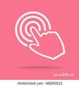 Touch hand outline icon white color isolated on pink background