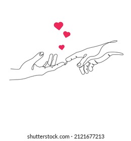 The touch of the hands of a couple in love. Vector illustration