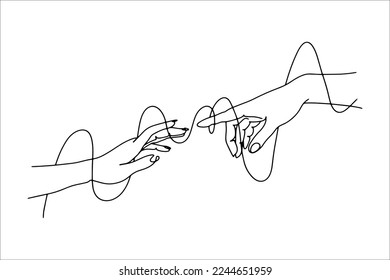 The touch of hands. Lovers reach out to each other. Clipart gestures. Two people are connected by a thread of fate. Vector hands. Gestures of lovers.