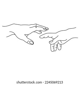 The touch of hands.  Vector image.  Parting.  Print on goods and clothes.  People's feelings.  Emotions.  Touch me.  Give me your hand.