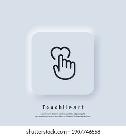 Touch heart icon. Human hand is pushing on heart icon. Love symbol, sign for wedding. Vector. Neumorphic UI UX white user interface web button. Neumorphism