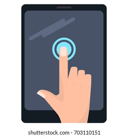 Touch and hold gestures on tablet vector illustration. Flat style design. Colorful graphics