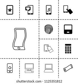 Touch icon. collection of 13 touch filled and outline icons such as poker on phone, finger on display, laptop, intercom, wavy phone. editable touch icons for web and mobile.