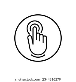 Touch Icon With Hand Symbol In Circle line, Illustration Of Finger Tapping On Touch Screen