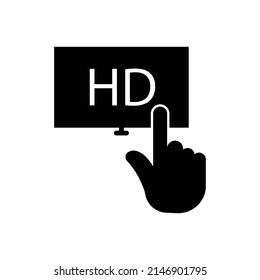 Touch icon and monitor with text HD. glyph icon style. silhouette. suitable for HD Quality symbol. simple design editable. Design template vector