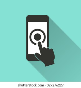 Touch   icon  on green background. Vector illustration.