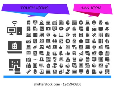  touch icon set. 120 filled touch icons. Simple modern icons about  - Personal computer, Tablet, Laptop, Smartwatch, Screen, Drawing tablet, Graphic tablet, Slider, Sliders, Hand