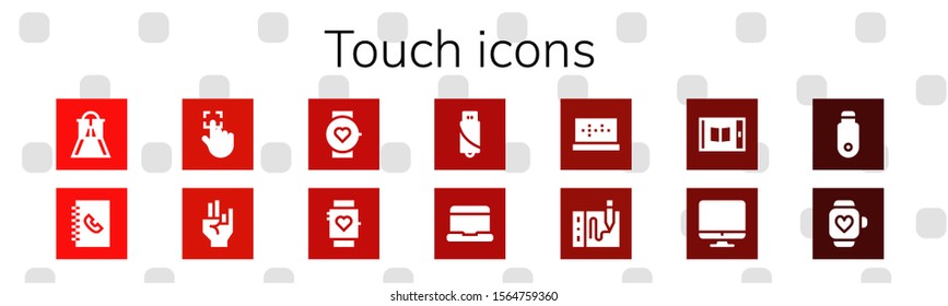 touch icon set. 14 filled touch icons.  Collection Of - Slider, Phone book, Touch, Hand, Smartwatch, Pendrive, Laptop, Drawing tablet, Tablet, Screen icons