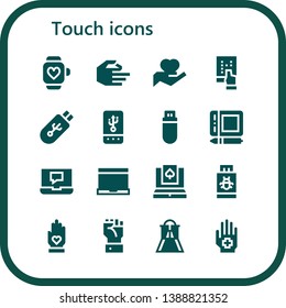 touch icon set. 16 filled touch icons.  Simple modern icons about  - Smartwatch, Hand, Tablet, Pendrive, Graphic tablet, Laptop, Slider