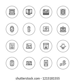 Touch icon set. collection of 16 outline touch icons with cellphone, cover, hand, laptop, screen, smartwatch, tablet icons.