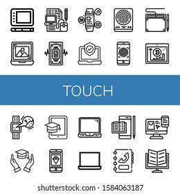 touch icon set. Collection of Graphic tablet, Laptop, Smartwatch, Fingerprint, Tablet, Hands, Phone, Ebook, Phone book, Choose icons