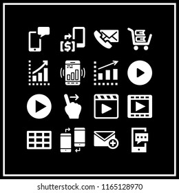 touch icon. This set with cart with books, sms, phone message and screen grid vector icons for mobile and web