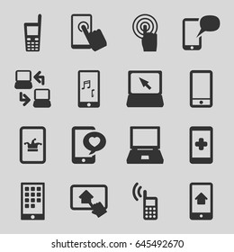 Touch icons set. set of 16 touch filled icons such as poker on phone, phone with heart, phone, touchscreen, laptop