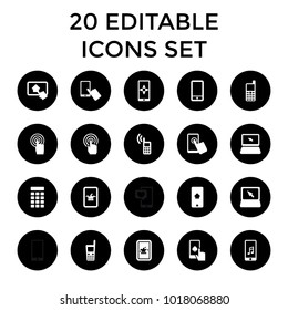 Touch icons. set of 20 editable filled touch icons such as poker on phone, finger on display, touchscreen, phone, laptop. best quality touch elements in trendy style.