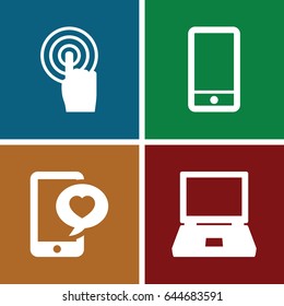 Touch icons set. set of 4 touch filled icons such as phone with heart, phone, touchscreen