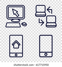 Touch icons set. set of 4 touch outline icons such as pointer on display, phone, home on phone display
