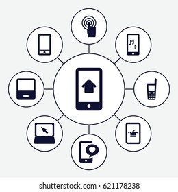Touch icons set. set of 9 touch filled icons such as Poker on phone, phone with heart, touchscreen