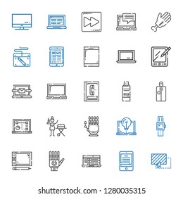 touch icons set. Collection of touch with drag, ereader, laptop, hand, graphic tablet, smartwatch, portable, pendrive, phone book, tablet, fast forward. Editable and scalable touch icons.