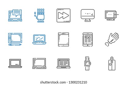 touch icons set. Collection of touch with portable, smartwatch, laptop, hand, tablet, graphic tablet, screen, fast forward. Editable and scalable touch icons.