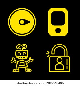 touch icons set with mobile phone, compass black symbol pointing to right and robot hand drawn toy vector set