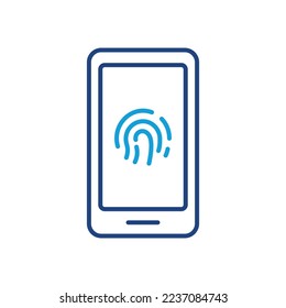 Tippen Sie im Symbol Handy Line auf ID. Fingerabdruck-Identifikation auf dem Smartphone-Signal. Finger Print Scanner auf Smartphone Outline Icon. Biometrische Identität. Bearbeitbarer Stroke. Einzelne Vektorgrafik.