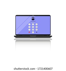 Touch ID or enter passcode, password, interface on laptop, desktop, computer icon flat on isolated white background. EPS 10 vector.