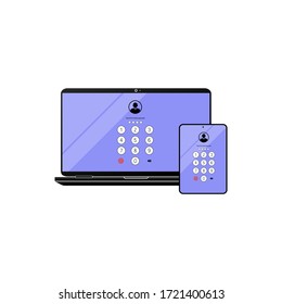 Touch ID or enter passcode, password, interface on laptop, desktop, computer, tablet icon flat on isolated white background. EPS 10 vector.